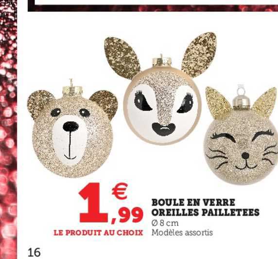 boule en verre oreilles pailletées