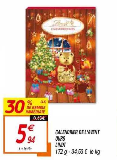 calendrier de l'avent ours lindt