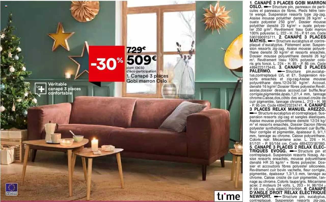 canapé 3 places gobi marron oslo