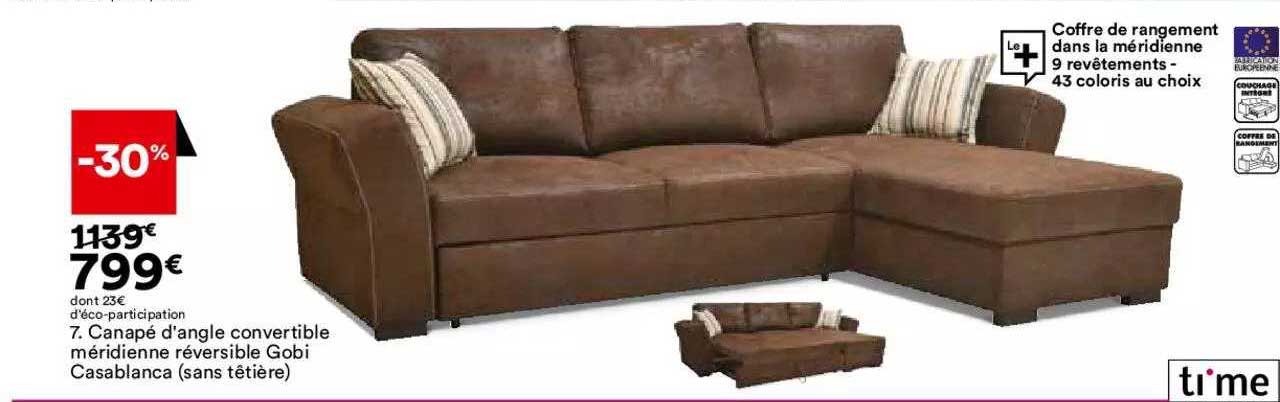 canapé d'angle convertible méridienne réversible gobi casablanca