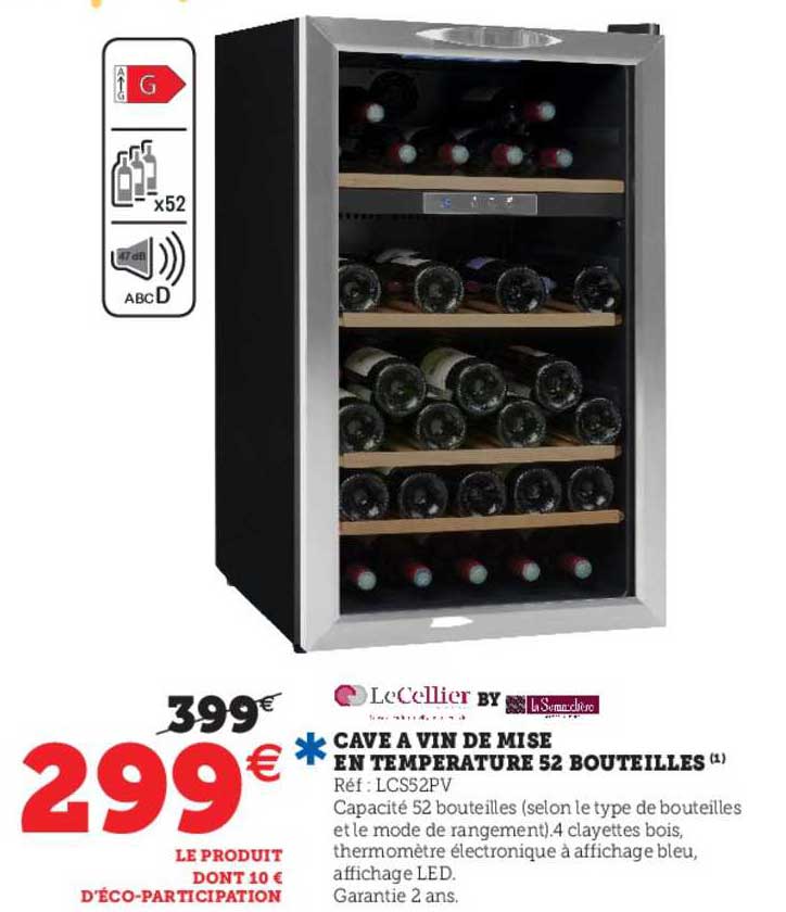 cave à vin de mise en température 52 bouteilles