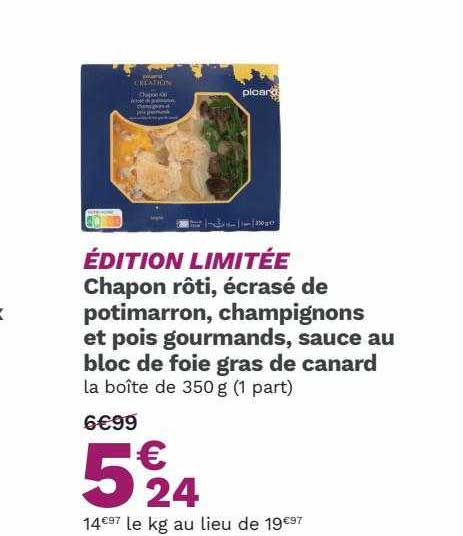 chapon rôti, écrasé de potimarron, champignons et pois gourmands, sauce au bloc de foie gras de canard