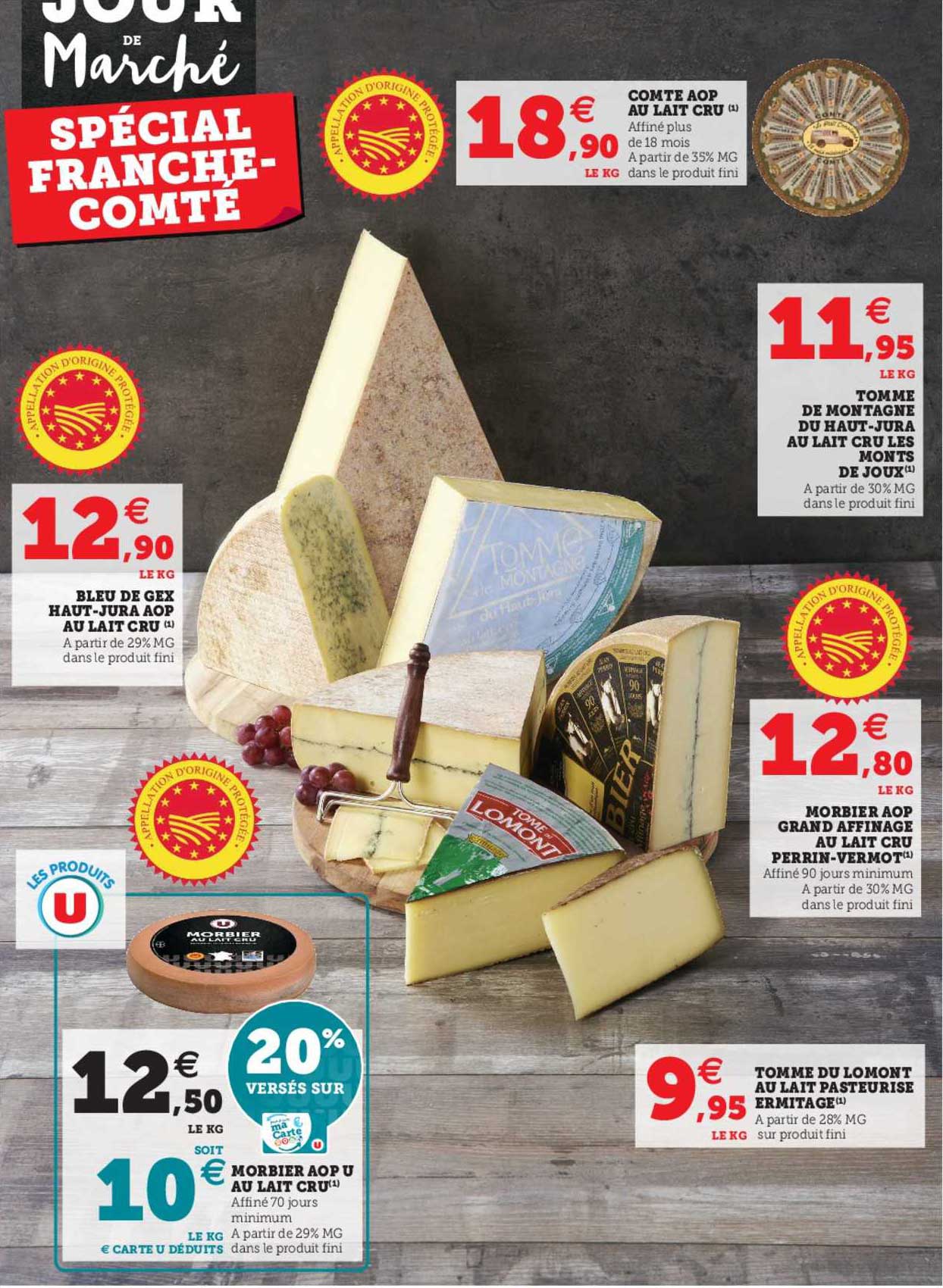 comte aop au lait cru, tomme de montagne du haut-jura au lait cru les monts de joux, morbier aop grand affinage au lait cru perrin-vermot, bleu de gex haut-jura aop au lait cru, morbier aop u au lait