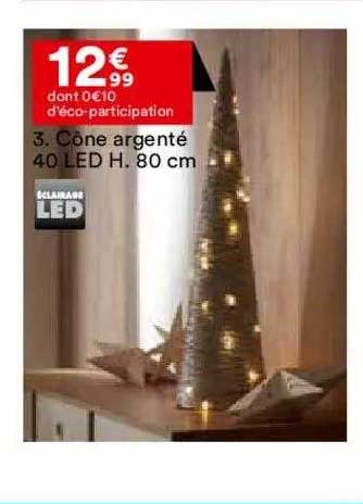 cône argenté 40 led h. 80 cm