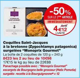 coquilles saint-jacques à la bretonne -zygochlamys patagonica) surgelées "monoprix gourmet"