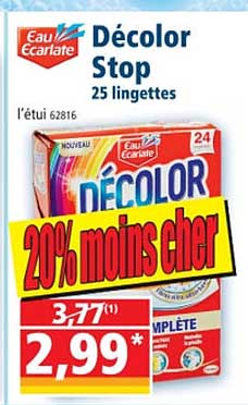 décolor stop 25 lingettes eau écarlate