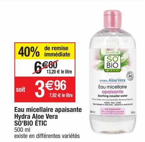 eau micellaire apaisante hydra aloé vera so'bio étic