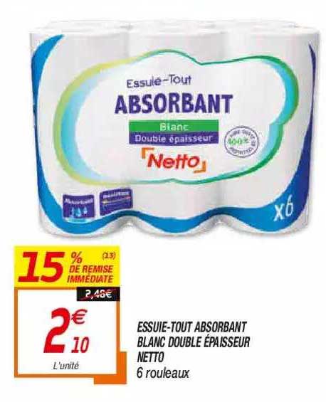 essuie-tout absorbant blanc double épaisseur netto