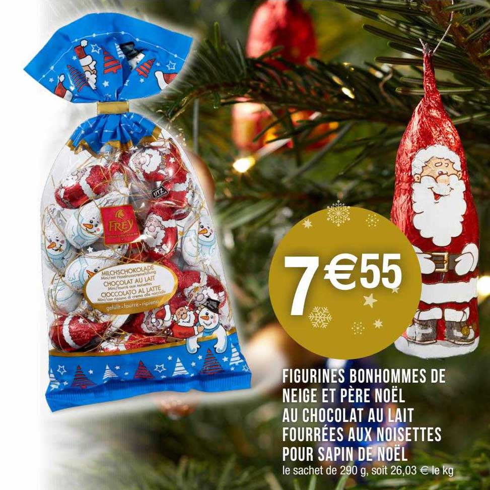 Figurines Bonhommes De Neige Et Père Noël Au Chocolat Au Lait Fourrées Aux Noisettes Pour Sapin De Noël