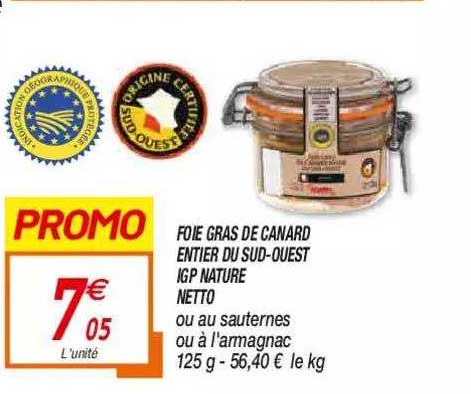 foie gras de canard entier du sud-ouest igp nature netto