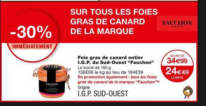 foie gras de canard entier i.g.p. du sud-ouest "fauchon"