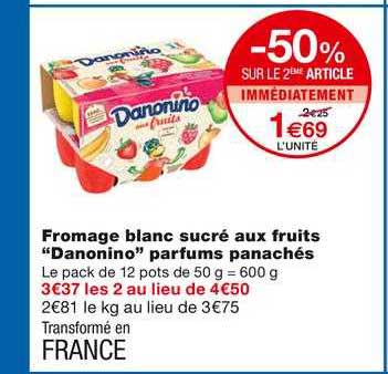 Fromage Blanc Sucré Aux Fruits "danonino" Parfums Panachés