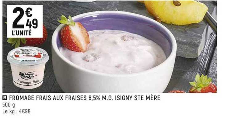 fromage frais aux fraises 6,5% m.g. isigny ste mère