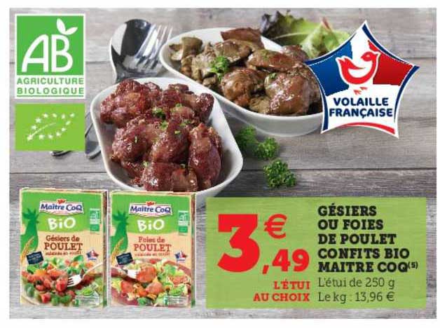 gésiers ou foies de poulet confits bio maître coq