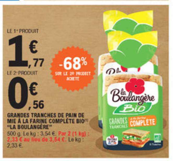 grandes tranches de pain de mie à la farine complète bio "la boulangère"