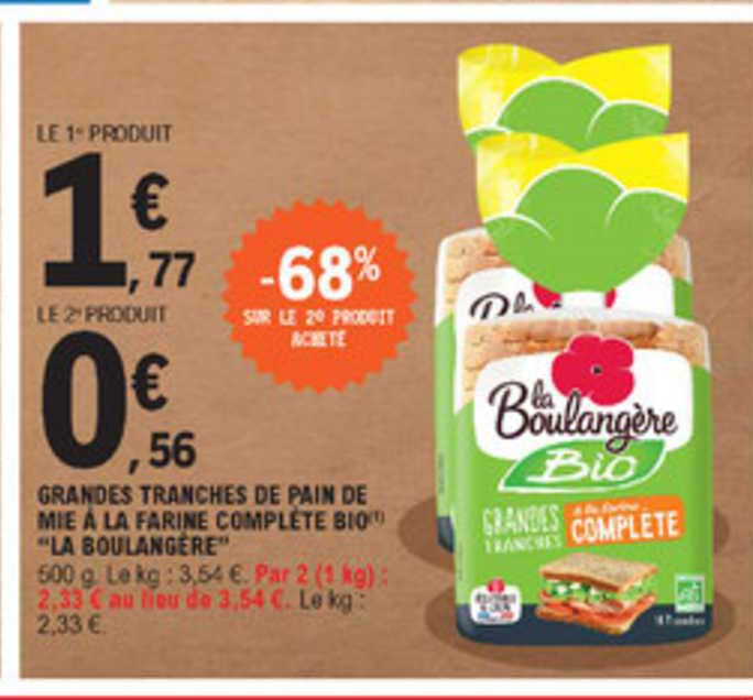 grandes tranches de pain de mie à la  farine complète bio "la boulangère"