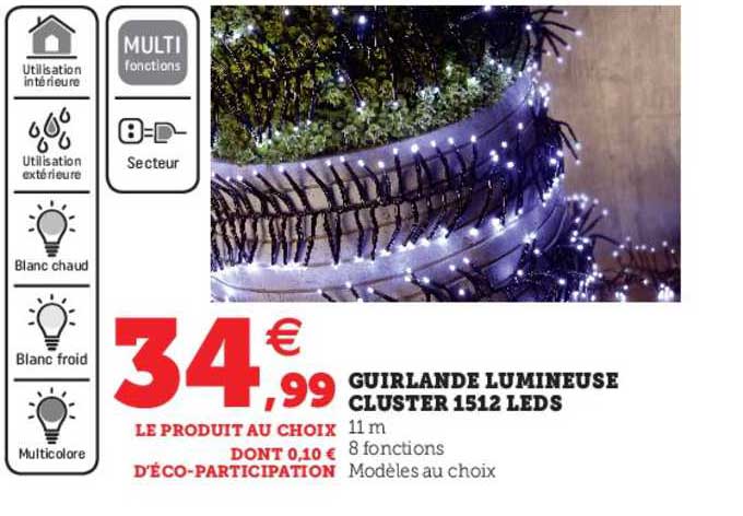 guirlande lumineuse cluster 1512 leds
