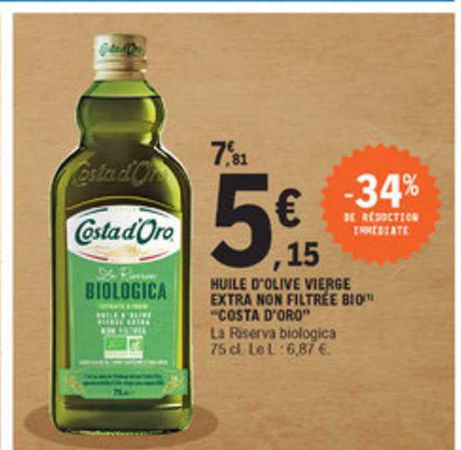 huile d'olive vierge extra non filtrée bio "costa d'oro"