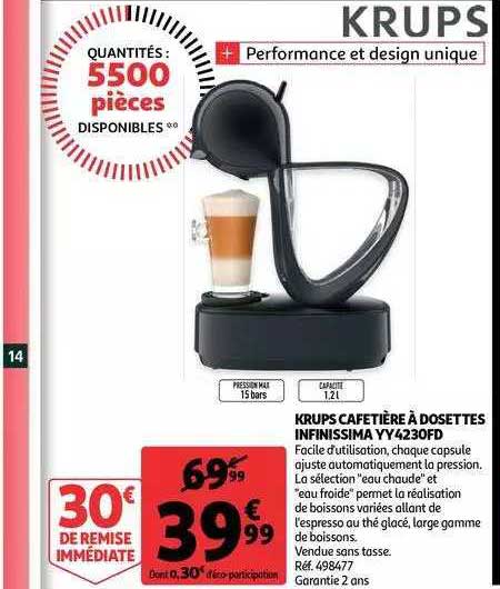krups cafetière à dosettes infinissima yy4230fd