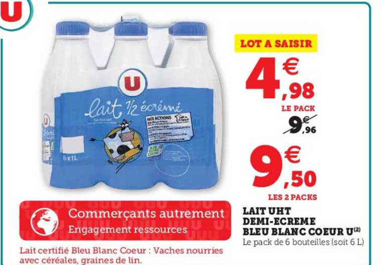 lait uht demi-écrémé bleu blanc cœur u
