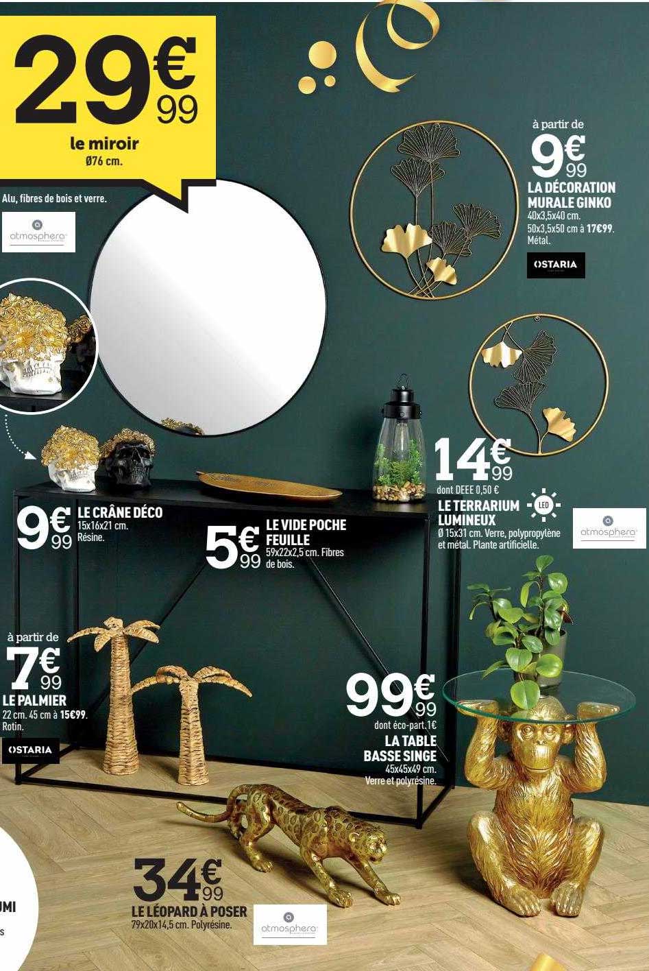 le crâne déco, le palmier, le vide poche feuille, le terrarium, la table basse single, le léopard à poser, la décoration murale ginko