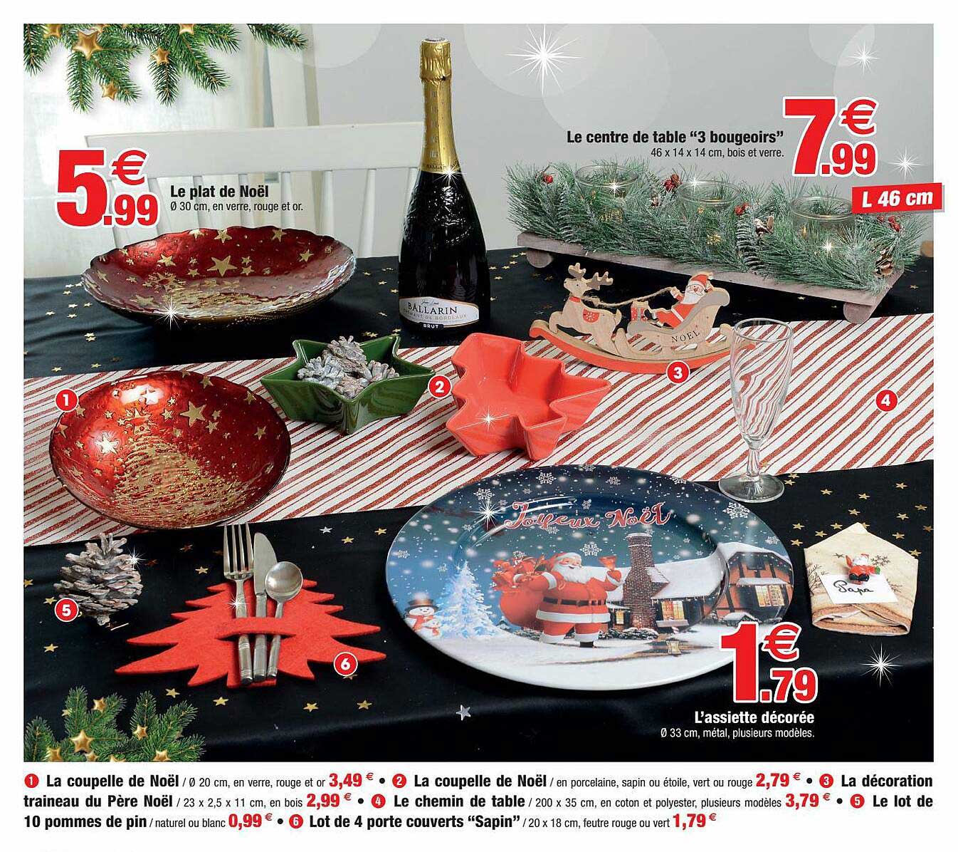le plat de noël, le centre de table "3 bougeoirs", l'assiette décorée