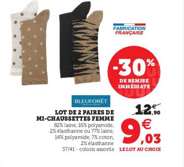 lot de 2 paires de mi-chaussettes femme bleuforêt