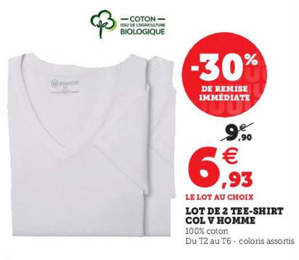 lot de 2 tee-shirt col v homme