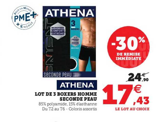 lot de 3 boxers homme seconde peau athena