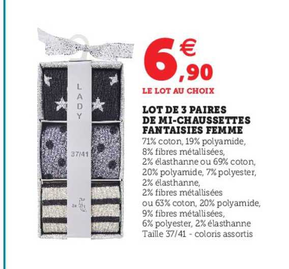 lot de 3 paires de mi-chaussettes fantaisies femme