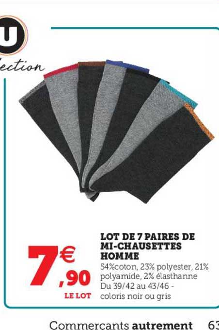 lot de 7 paires de mi-chaussettes homme