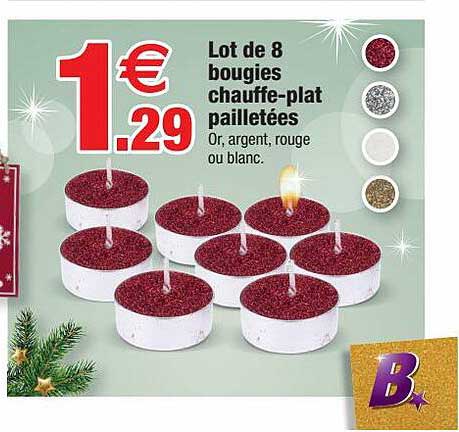 lot de 8 bougies chauffe-plat pailletées