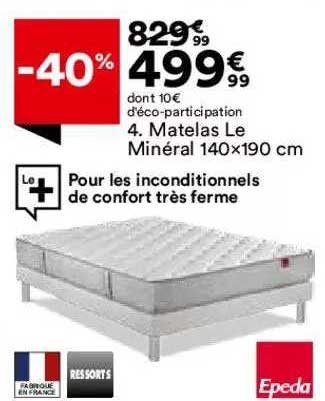 matelas le minéral 140 x 190 cm epeda