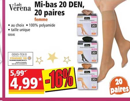 mi-bas 20 den, 20 paires lady verena