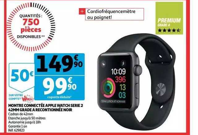 montre connectée apple watch série 2 42mm grade à reconditionnée noir