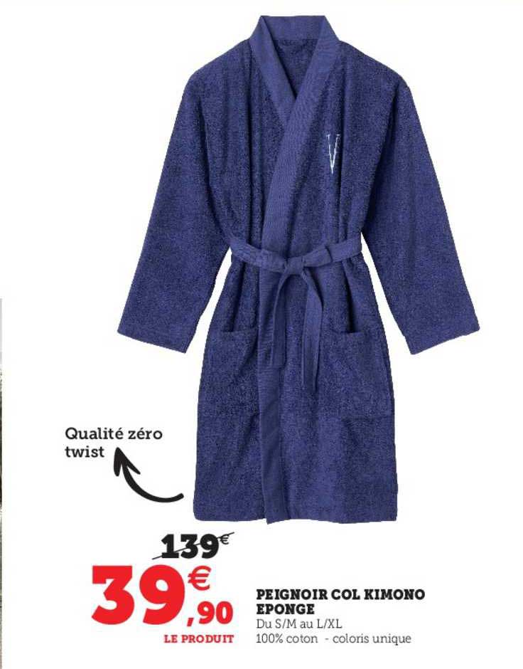 peignoir col kimono éponge