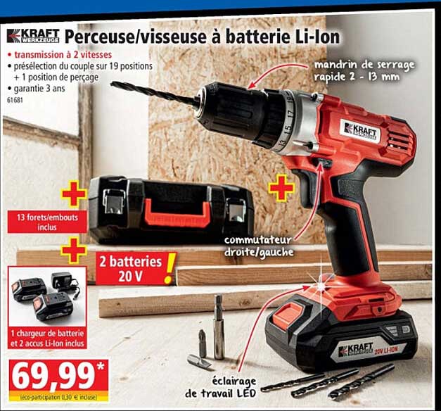 perceuse - visseuse à batterie li-ion kraft
