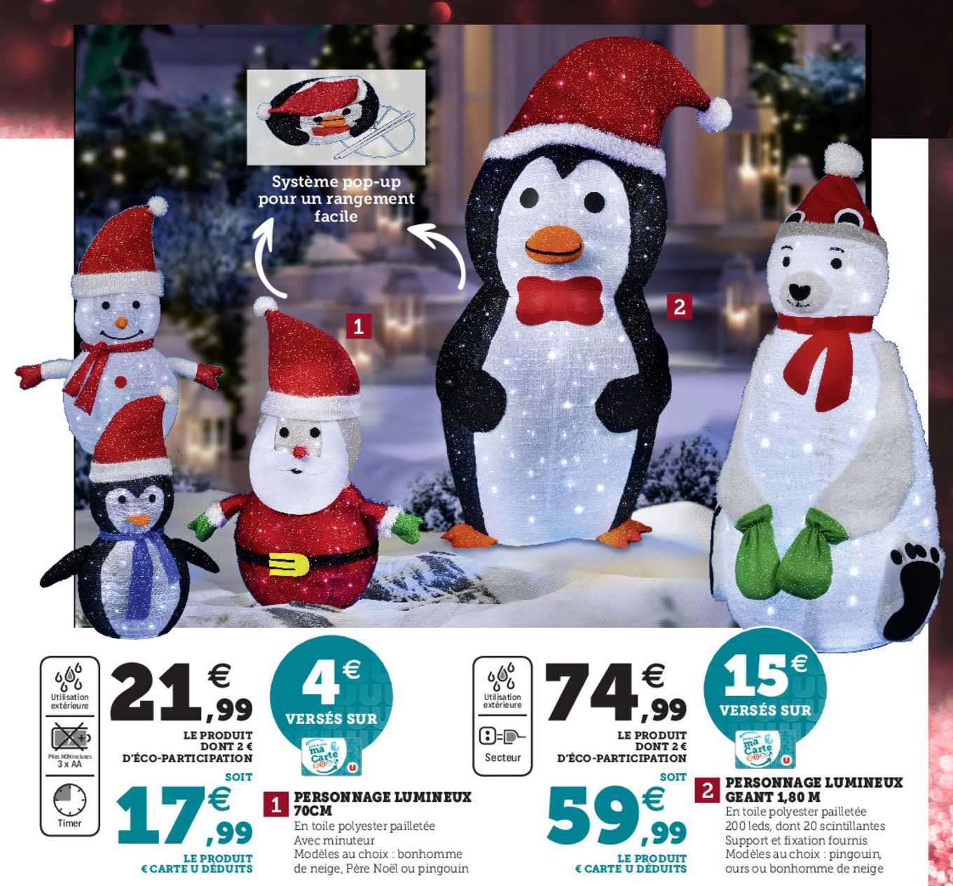 personnage lumineux 70 cm, personnage lumineux géant 1.80 m