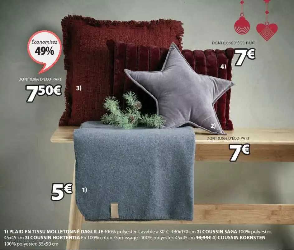 Plaid En Tissu Molletonné Daglilje, Coussin Saga, Coussin Hortentia, Coussin Kornsten