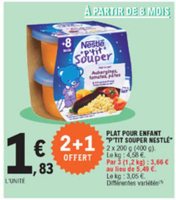 plat pour enfant "p'tit souper nestlé"