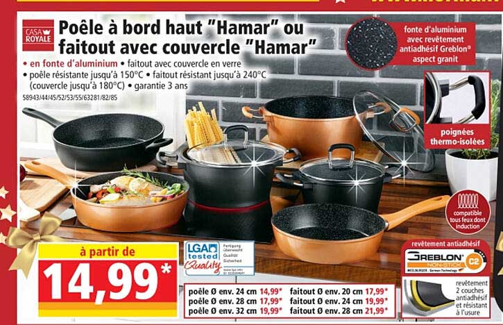 poêle à bord haut "hamar" ou faitout avec couvercle "hamar" casa royale