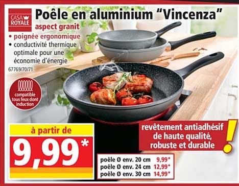 poêle en aluminium "vincenza" aspect granit casa royale