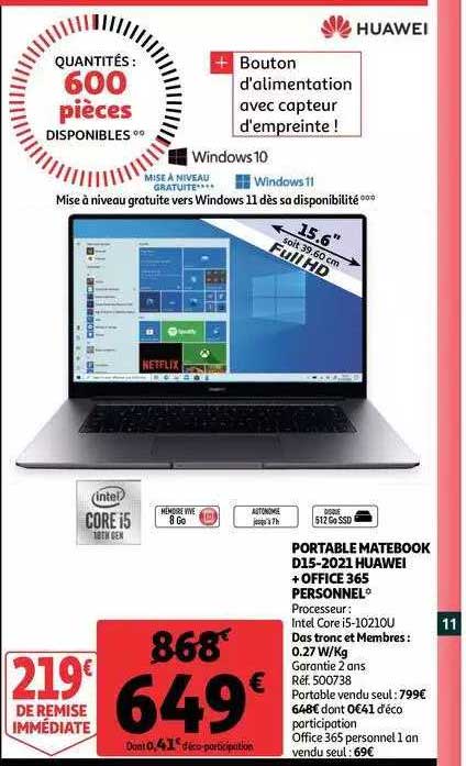 portable matebook d15-2021 huawei + office 365 personnel