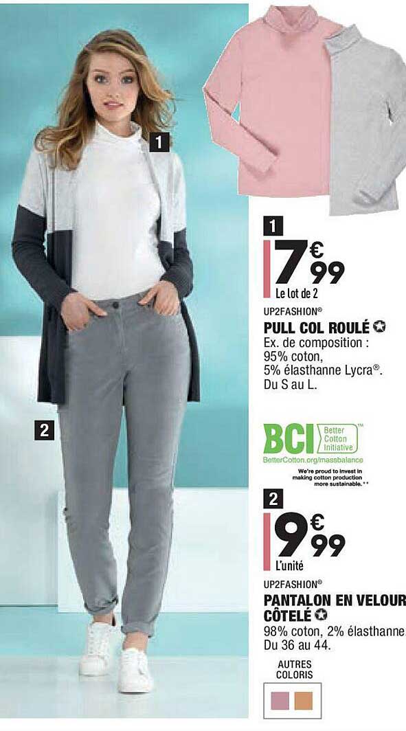 pull col roulé, pantalon en velour côtelé up2fashion