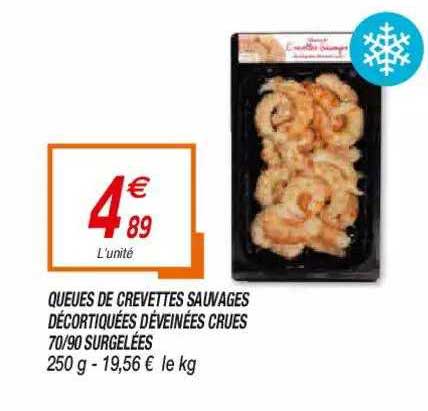 queues de crevettes sauvages décortiquées déveinées crues 70-90 surgelées