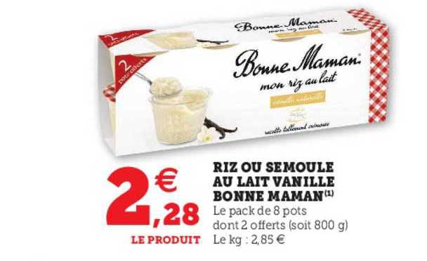 riz ou semoule au lait vanillé bonne maman