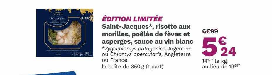 saint-jacques, risotto aux morilles, poêlée de fèves et asperges, sauce au vin blanc