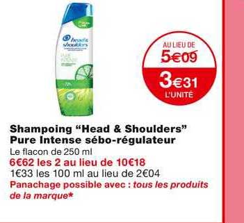 shampoing "head & shoulders" pure intense sébo-régulateur