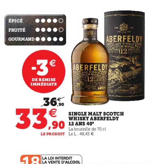 single malt scotch whisky aberfeldy 12 ans 40°