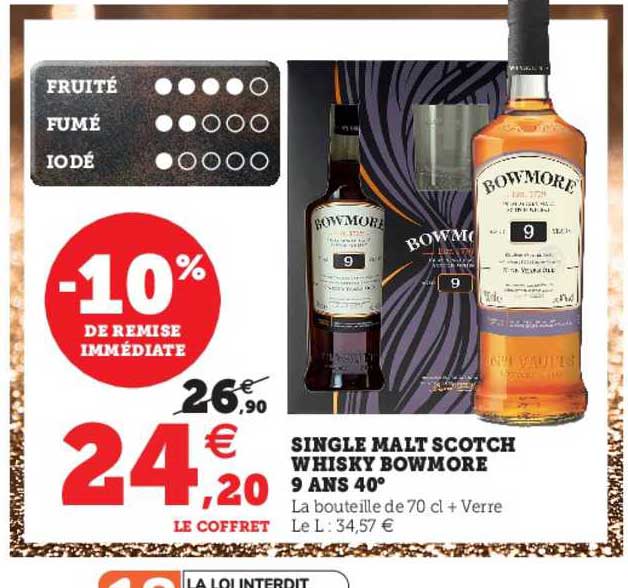 single malt scotch whisky bowmore 9 ans 40°